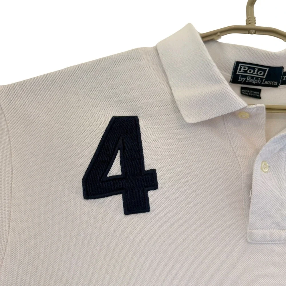 Polo Ralph Lauren Mens XL White Short Sleeve RLPC Crest Number 4 Polo Shirt